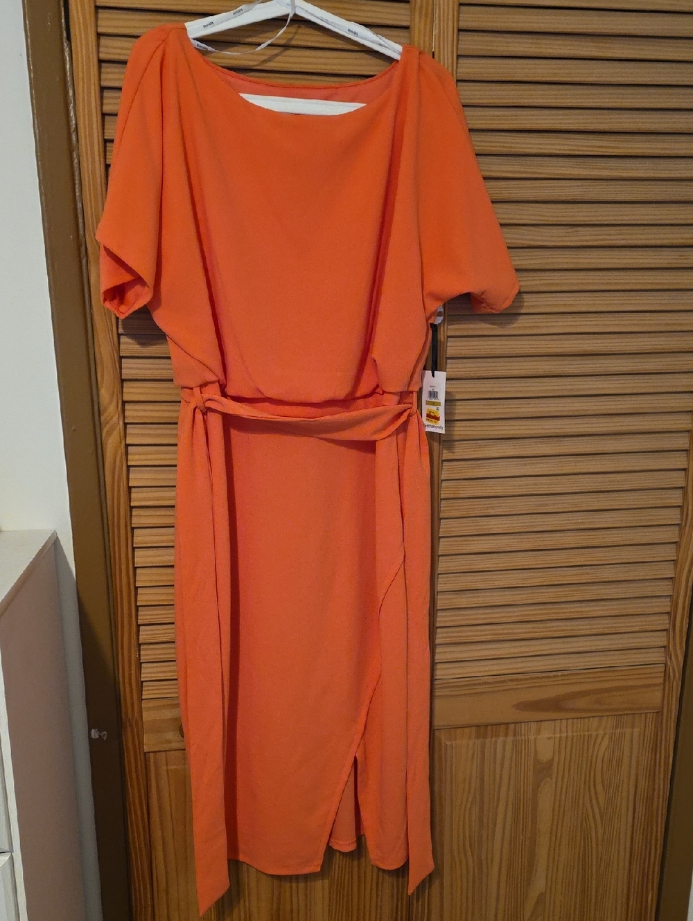 Kensie Orange Midi Dress with Tie Waist